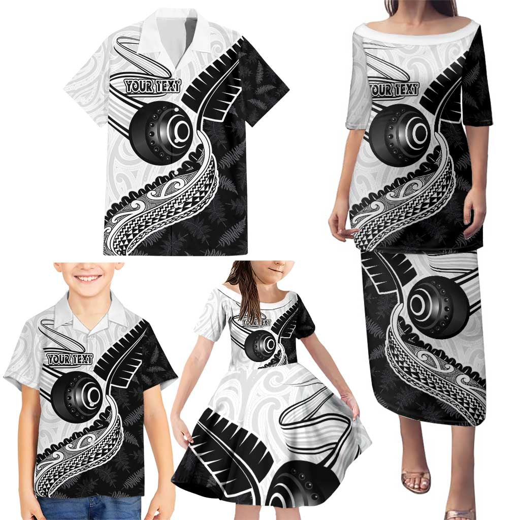Personalised Aotearoa Lawn Bowls Family Matching Puletasi and Hawaiian Shirt Maori and Silver Fern Half Style - Polynesian Pride