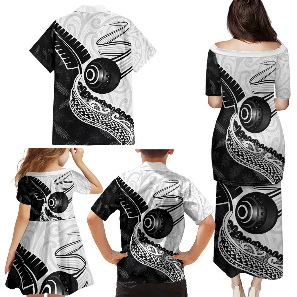 Personalised Aotearoa Lawn Bowls Family Matching Puletasi and Hawaiian Shirt Maori and Silver Fern Half Style - Polynesian Pride