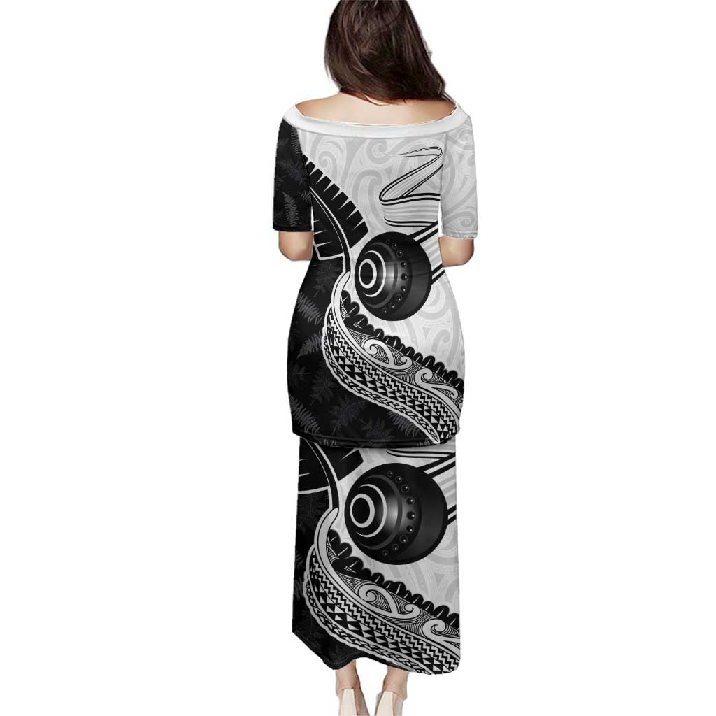 Personalised Aotearoa Lawn Bowls Family Matching Puletasi and Hawaiian Shirt Maori and Silver Fern Half Style - Polynesian Pride