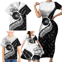 Personalised Aotearoa Lawn Bowls Family Matching Short Sleeve Bodycon Dress and Hawaiian Shirt Maori and Silver Fern Half Style - Polynesian Pride