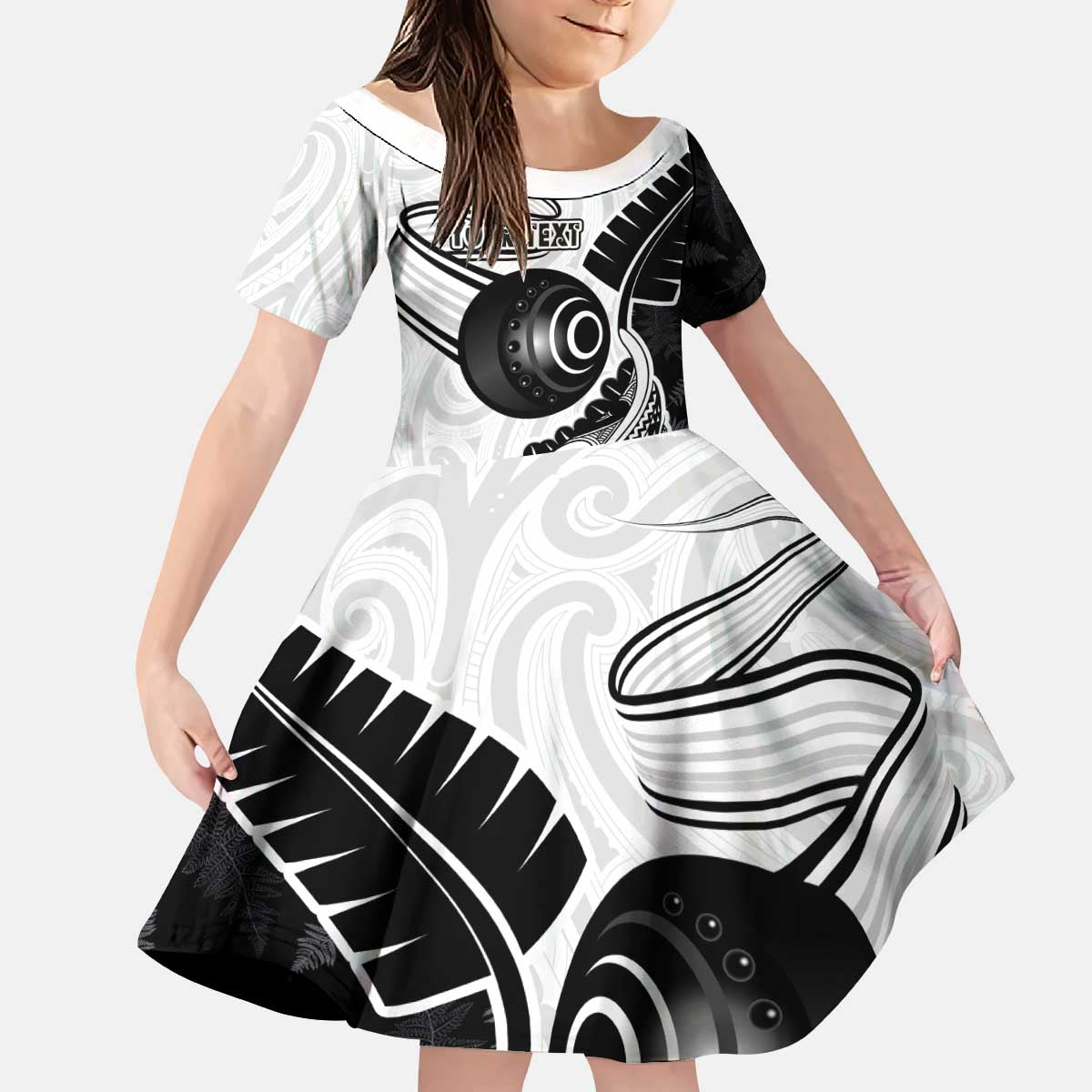 Personalised Aotearoa Lawn Bowls Kid Short Sleeve Dress Maori and Silver Fern Half Style LT03 KID White - Polynesian Pride
