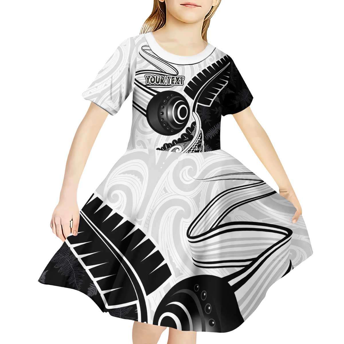 Personalised Aotearoa Lawn Bowls Kid Short Sleeve Dress Maori and Silver Fern Half Style - Polynesian Pride