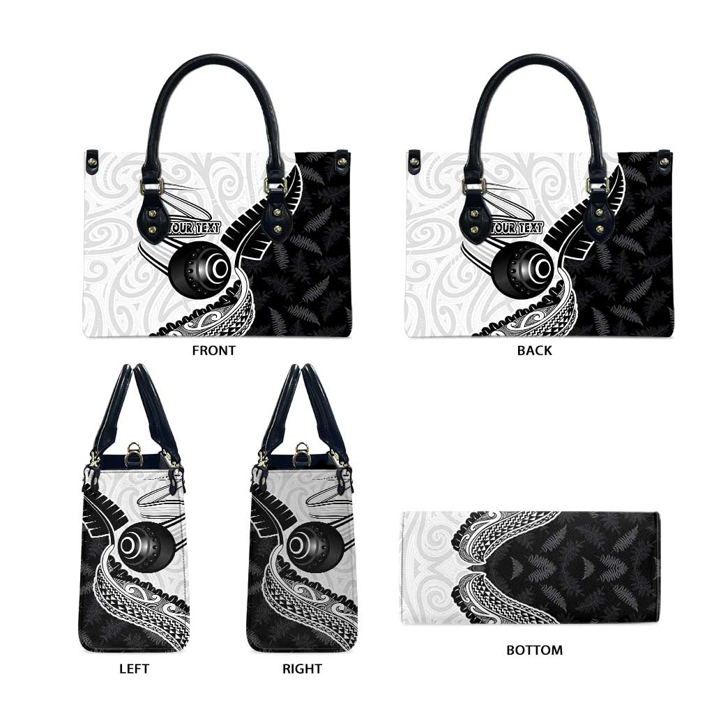 Personalised Aotearoa Lawn Bowls Leather Bag Maori and Silver Fern Half Style - Polynesian Pride