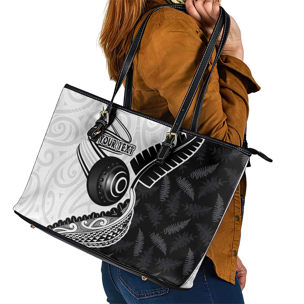 Personalised Aotearoa Lawn Bowls Leather Tote Bag Maori and Silver Fern Half Style - Polynesian Pride