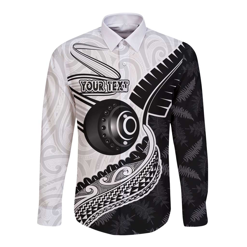 Personalised Aotearoa Lawn Bowls Long Sleeve Button Shirt Maori and Silver Fern Half Style - Polynesian Pride