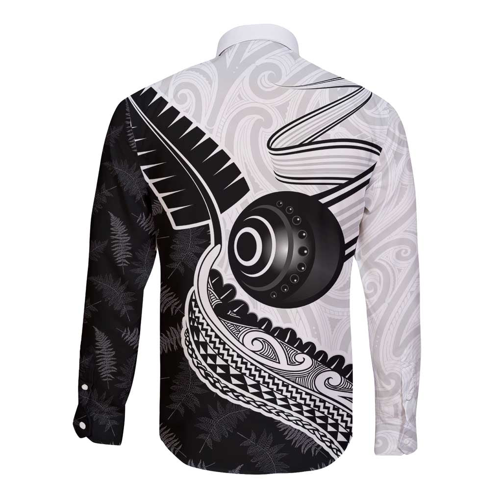 Personalised Aotearoa Lawn Bowls Long Sleeve Button Shirt Maori and Silver Fern Half Style - Polynesian Pride