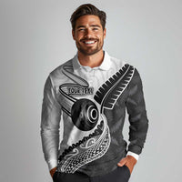 Personalised Aotearoa Lawn Bowls Long Sleeve Polo Shirt Maori and Silver Fern Half Style - Polynesian Pride