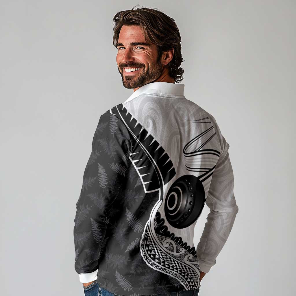 Personalised Aotearoa Lawn Bowls Long Sleeve Polo Shirt Maori and Silver Fern Half Style - Polynesian Pride