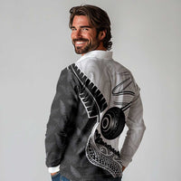 Personalised Aotearoa Lawn Bowls Long Sleeve Polo Shirt Maori and Silver Fern Half Style - Polynesian Pride