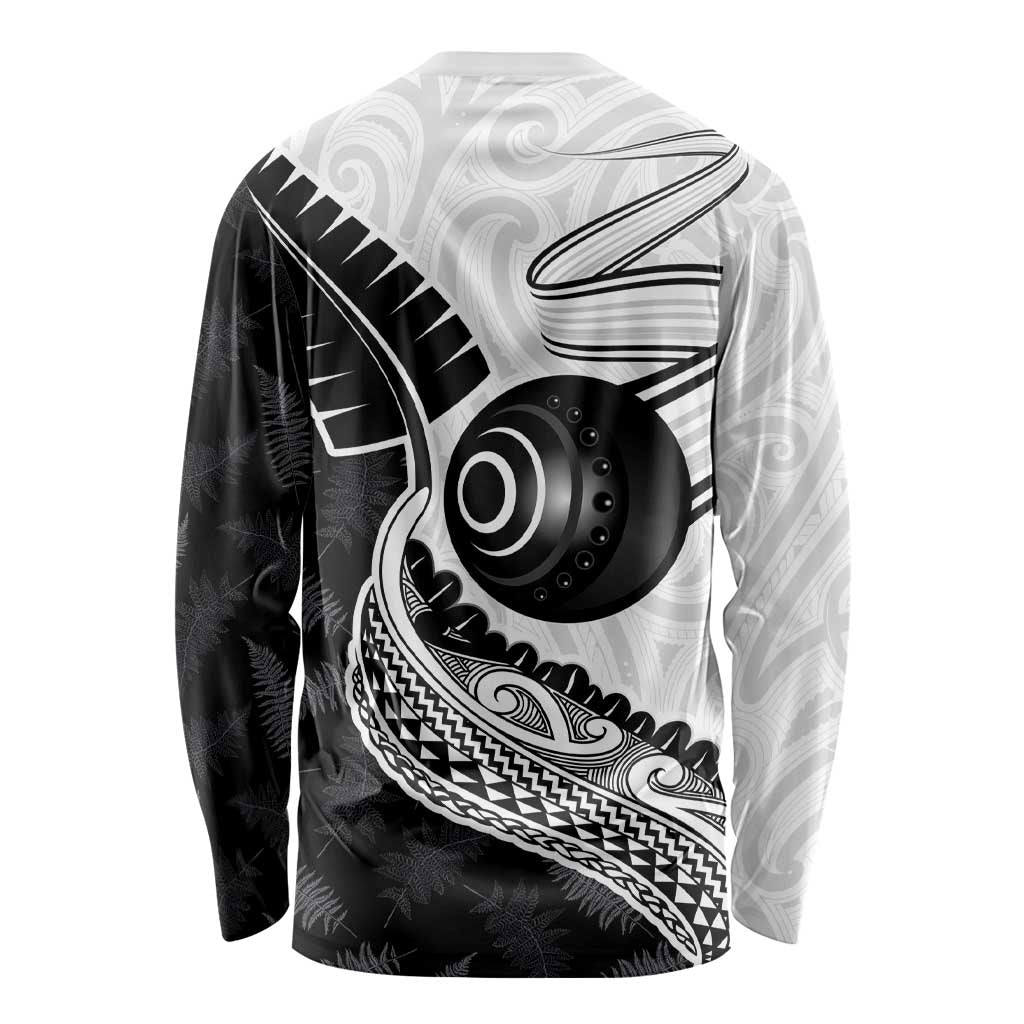 Personalised Aotearoa Lawn Bowls Long Sleeve Shirt Maori and Silver Fern Half Style - Polynesian Pride