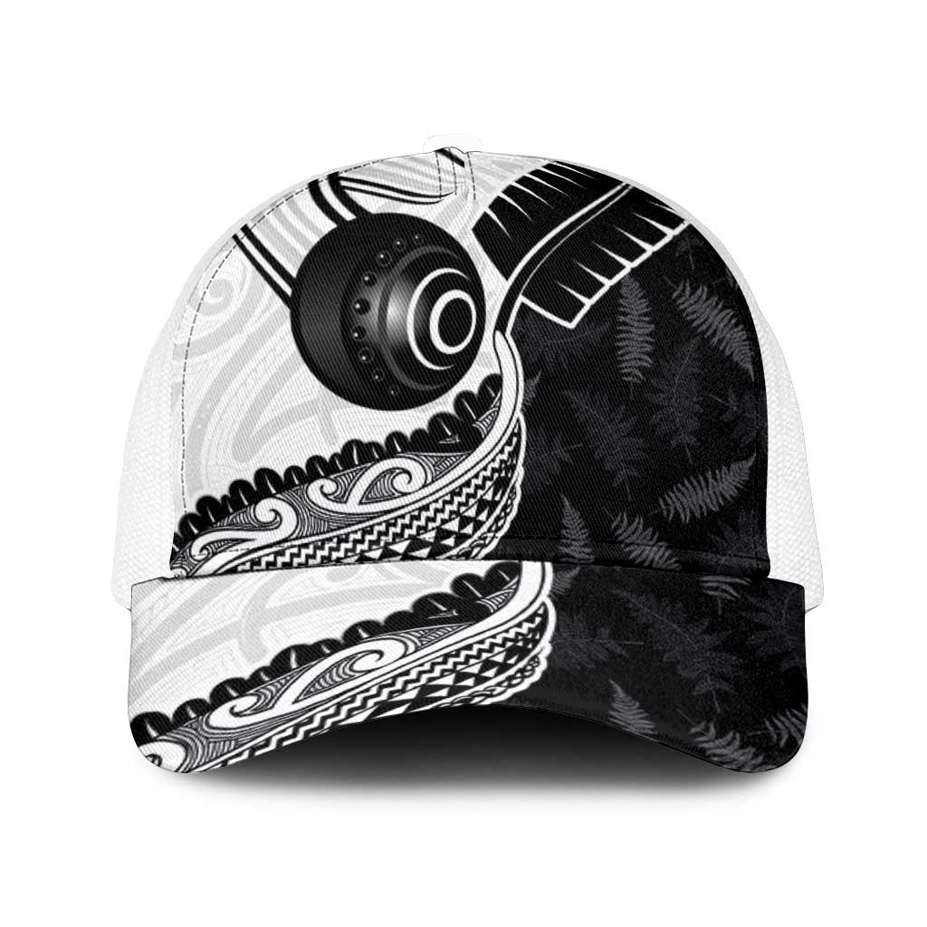Aotearoa Lawn Bowls Mesh Trucker Cap Maori and Silver Fern Half Style - Polynesian Pride