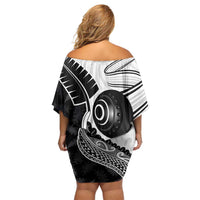Personalised Aotearoa Lawn Bowls Off Shoulder Short Dress Maori and Silver Fern Half Style - Polynesian Pride