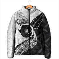 Personalised Aotearoa Lawn Bowls Padded Jacket Maori and Silver Fern Half Style - Polynesian Pride