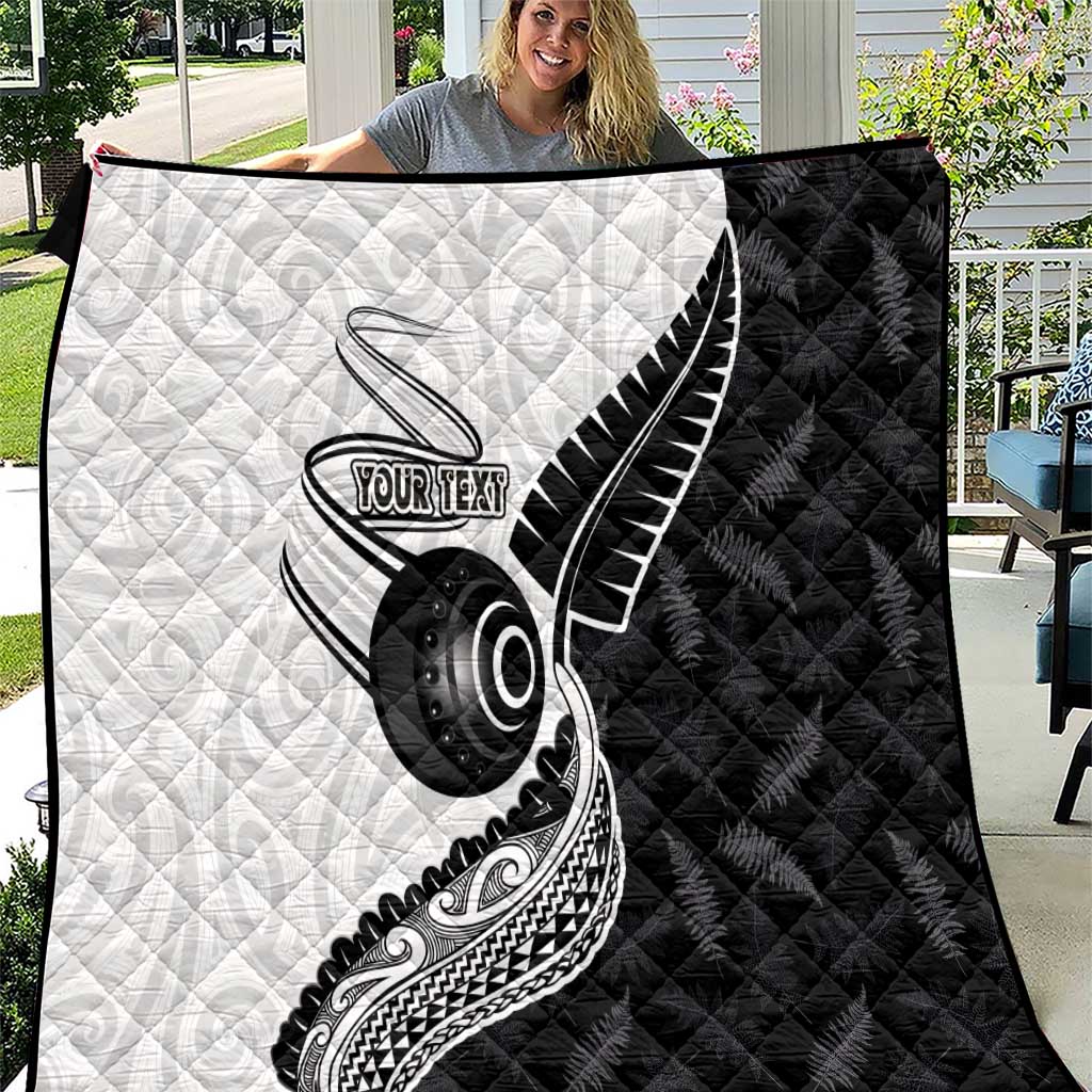 Personalised Aotearoa Lawn Bowls Quilt Maori and Silver Fern Half Style LT03 White - Polynesian Pride