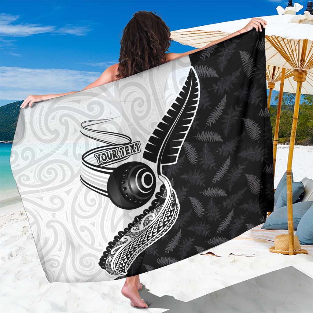 Personalised Aotearoa Lawn Bowls Sarong Maori and Silver Fern Half Style LT03 One Size 44 x 66 inches White - Polynesian Pride
