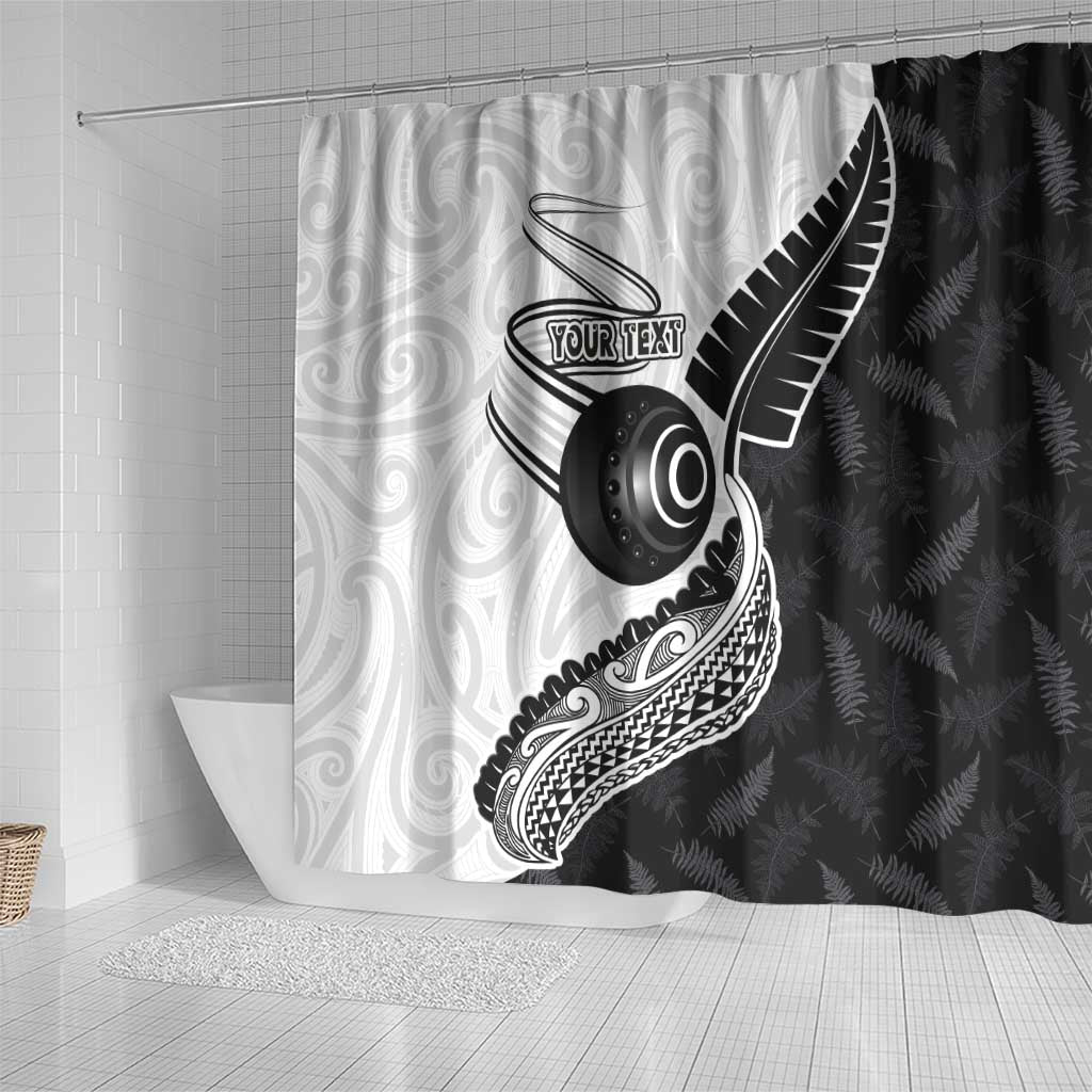 Personalised Aotearoa Lawn Bowls Shower Curtain Maori and Silver Fern Half Style - Polynesian Pride