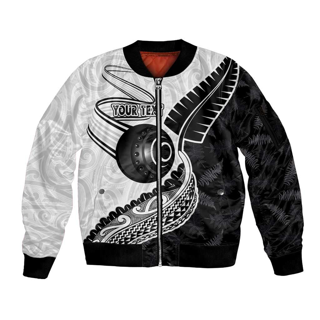 Personalised Aotearoa Lawn Bowls Sleeve Zip Bomber Jacket Maori and Silver Fern Half Style - Polynesian Pride