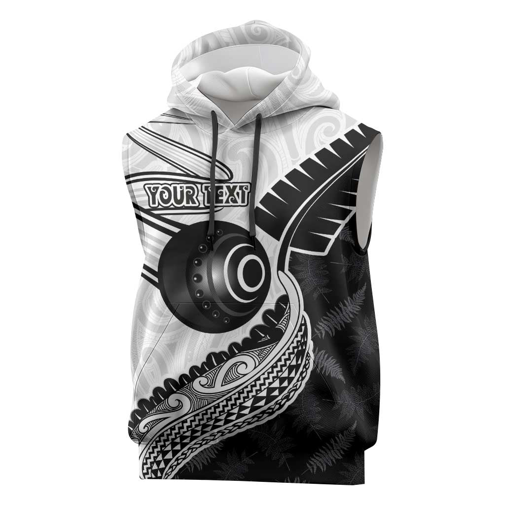 Personalised Aotearoa Lawn Bowls Sleeveless Hoodie Maori and Silver Fern Half Style - Polynesian Pride