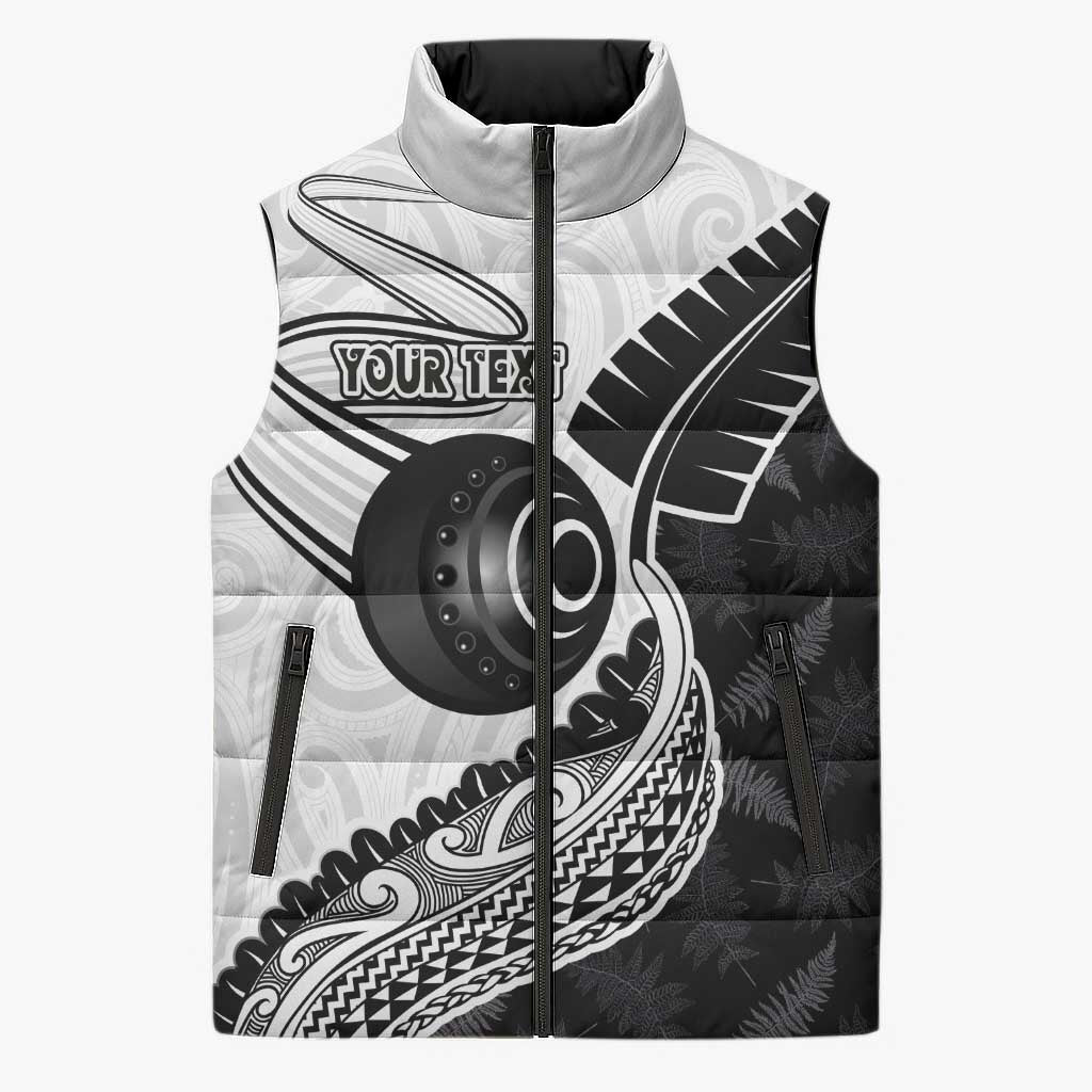 Personalised Aotearoa Lawn Bowls Sleeveless Puffer Jacket Maori and Silver Fern Half Style - Polynesian Pride