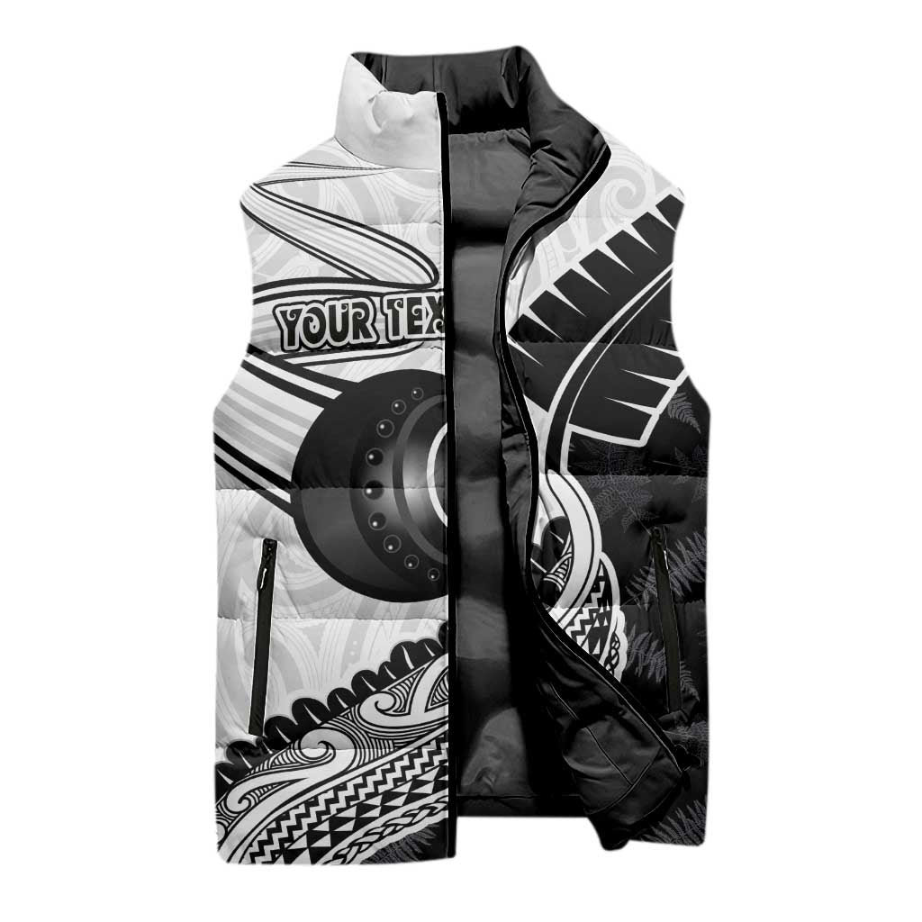 Personalised Aotearoa Lawn Bowls Sleeveless Puffer Jacket Maori and Silver Fern Half Style - Polynesian Pride