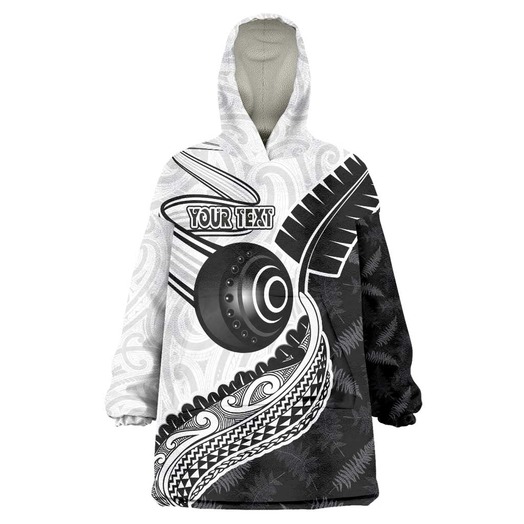 Personalised Aotearoa Lawn Bowls Wearable Blanket Hoodie Maori and Silver Fern Half Style LT03 One Size White - Polynesian Pride