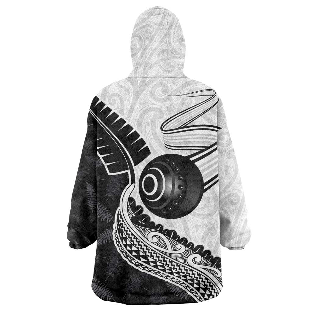 Personalised Aotearoa Lawn Bowls Wearable Blanket Hoodie Maori and Silver Fern Half Style - Polynesian Pride