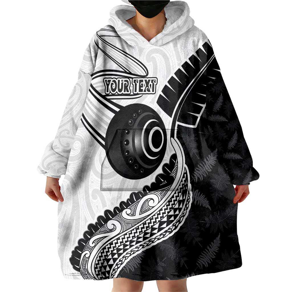 Personalised Aotearoa Lawn Bowls Wearable Blanket Hoodie Maori and Silver Fern Half Style - Polynesian Pride
