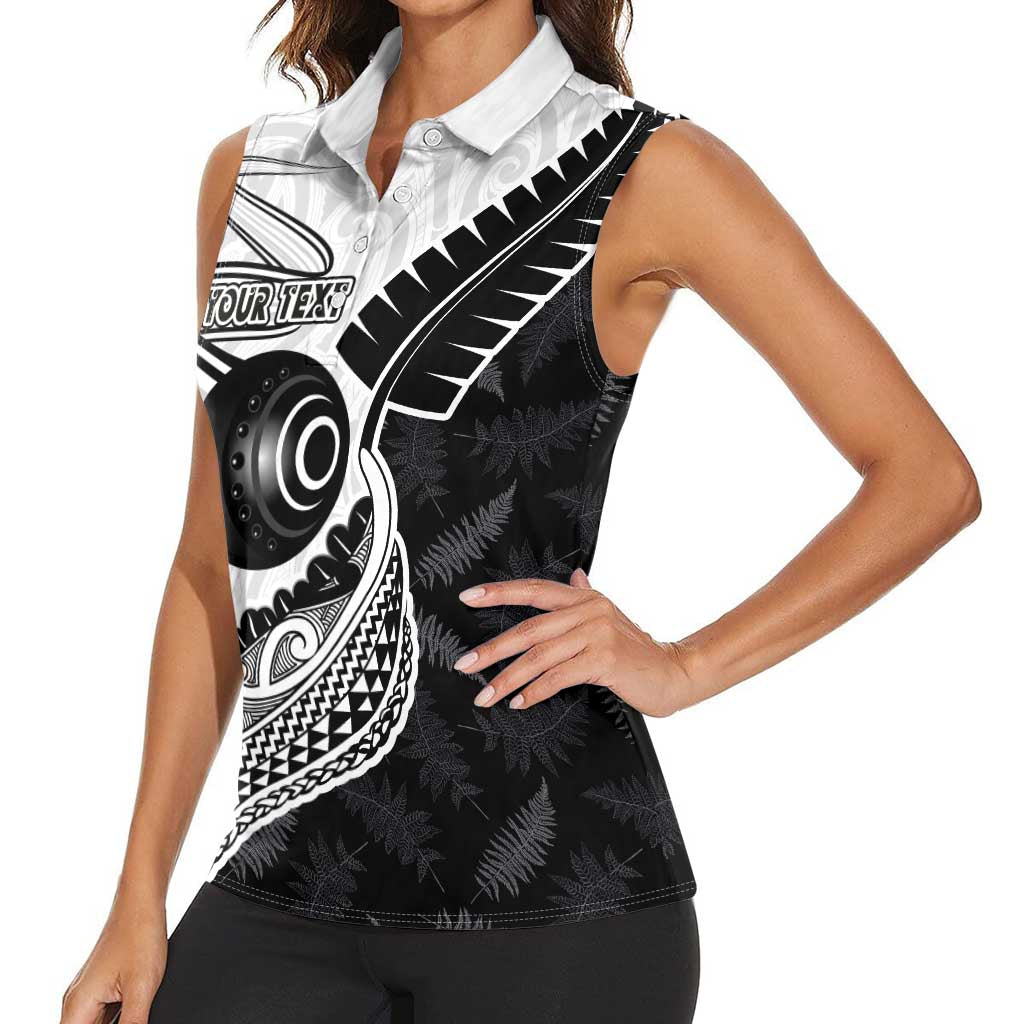 Personalised Aotearoa Lawn Bowls Women Sleeveless Polo Shirt Maori and Silver Fern Half Style - Polynesian Pride