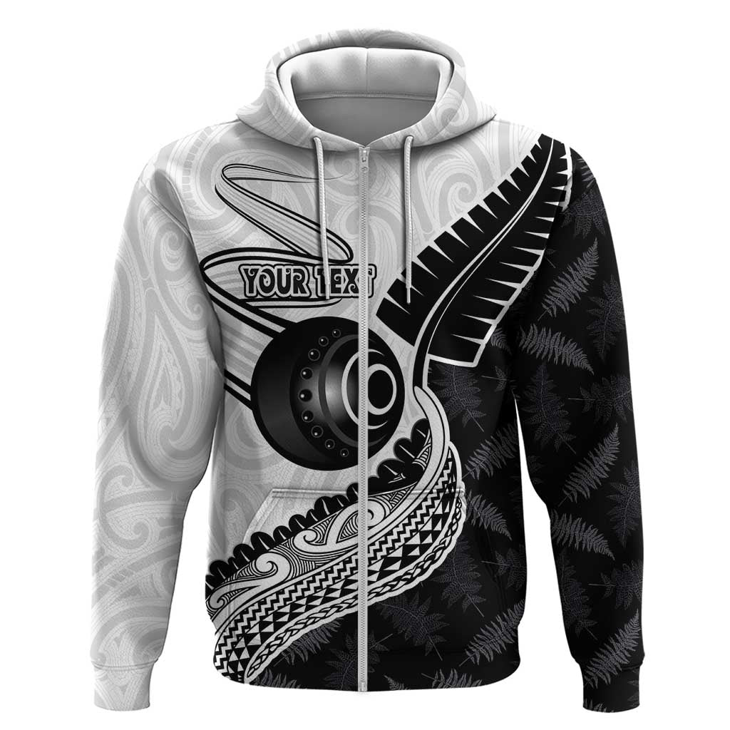 Personalised Aotearoa Lawn Bowls Zip Hoodie Maori and Silver Fern Half Style LT03 Zip Hoodie White - Polynesian Pride