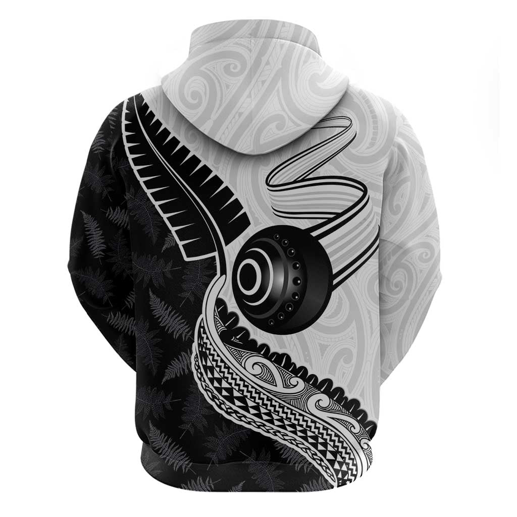 Personalised Aotearoa Lawn Bowls Zip Hoodie Maori and Silver Fern Half Style - Polynesian Pride