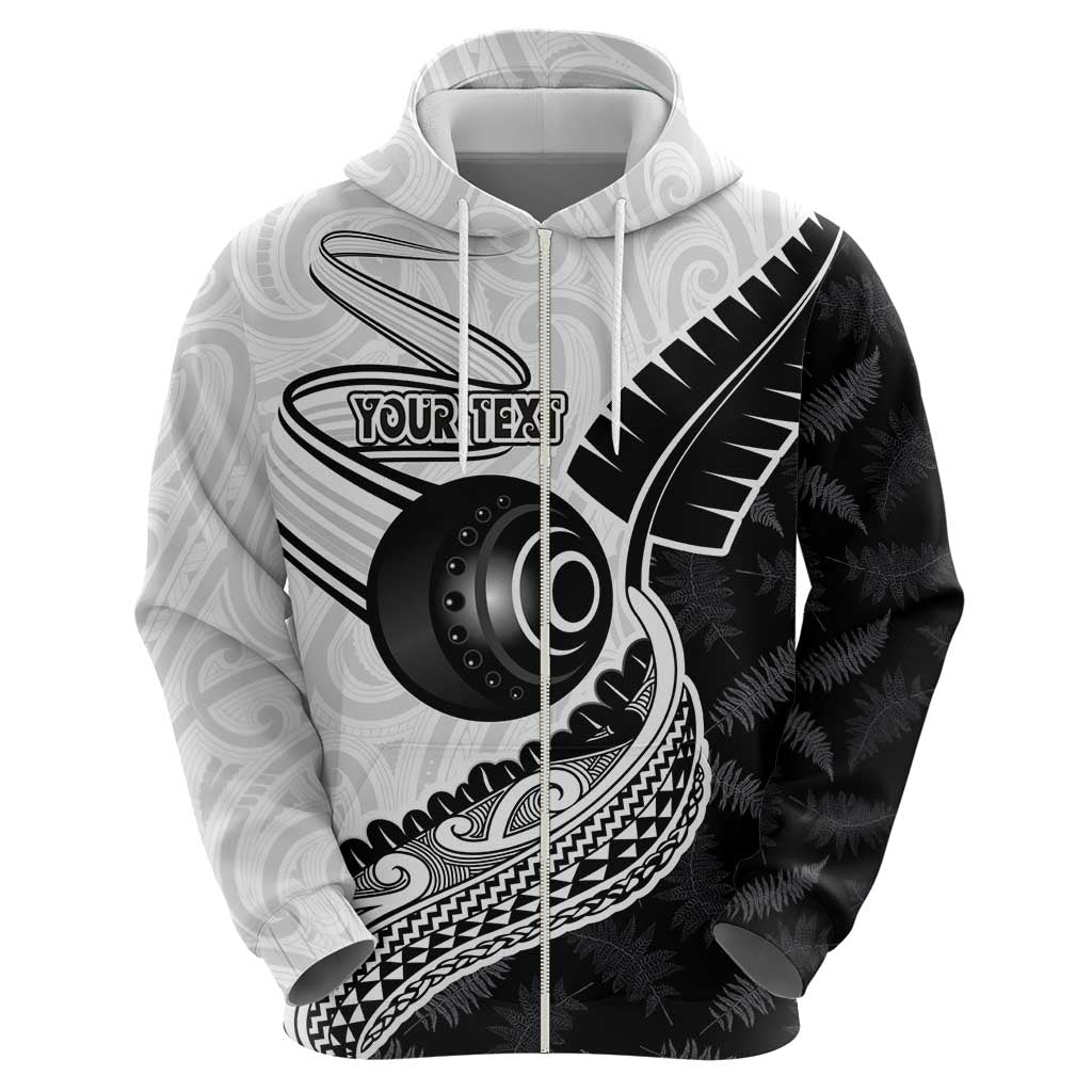 Personalised Aotearoa Lawn Bowls Zip Hoodie Maori and Silver Fern Half Style - Polynesian Pride