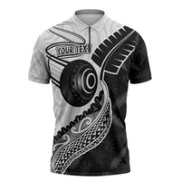 Personalised Aotearoa Lawn Bowls Zipper Polo Shirt Maori and Silver Fern Half Style - Polynesian Pride