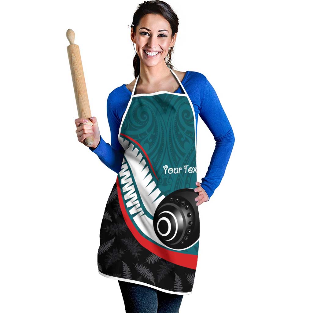 Personalised Aotearoa Lawn Bowls Apron Maori and Silver Fern Sporty Style Teal Color - Polynesian Pride