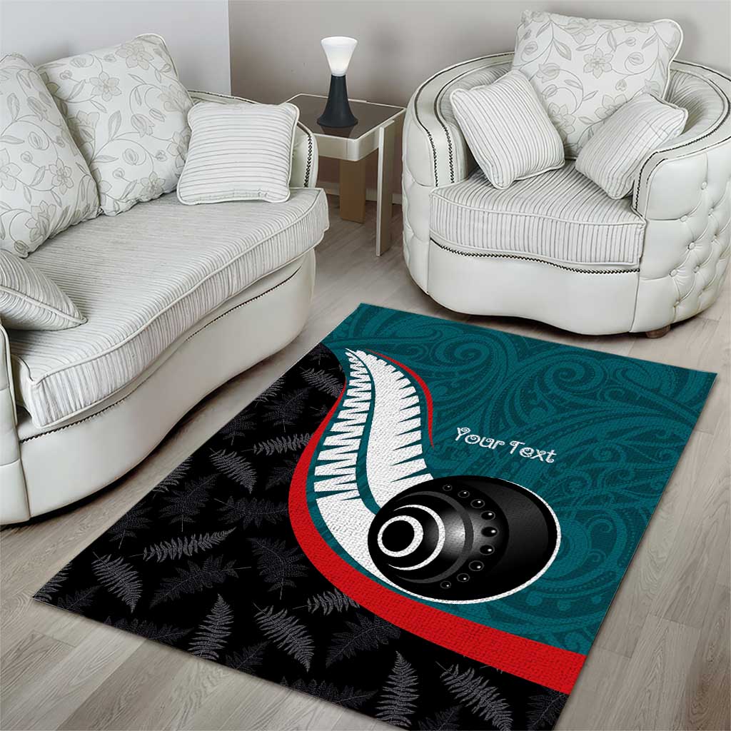 Personalised Aotearoa Lawn Bowls Area Rug Maori and Silver Fern Sporty Style Teal Color - Polynesian Pride
