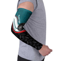 Personalised Aotearoa Lawn Bowls Arm Sleeves Maori and Silver Fern Sporty Style Teal Color - Polynesian Pride
