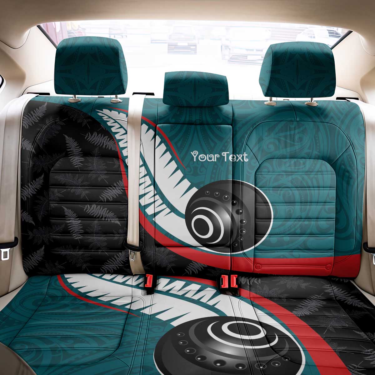 Personalised Aotearoa Lawn Bowls Back Car Seat Cover Maori and Silver Fern Sporty Style Teal Color - Polynesian Pride