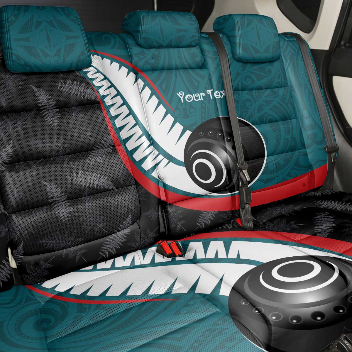 Personalised Aotearoa Lawn Bowls Back Car Seat Cover Maori and Silver Fern Sporty Style Teal Color - Polynesian Pride