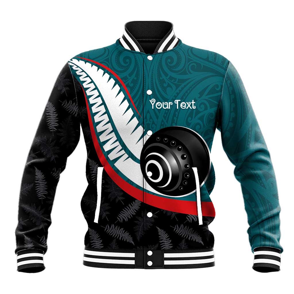 Personalised Aotearoa Lawn Bowls Baseball Jacket Maori and Silver Fern Sporty Style Teal Color - Polynesian Pride