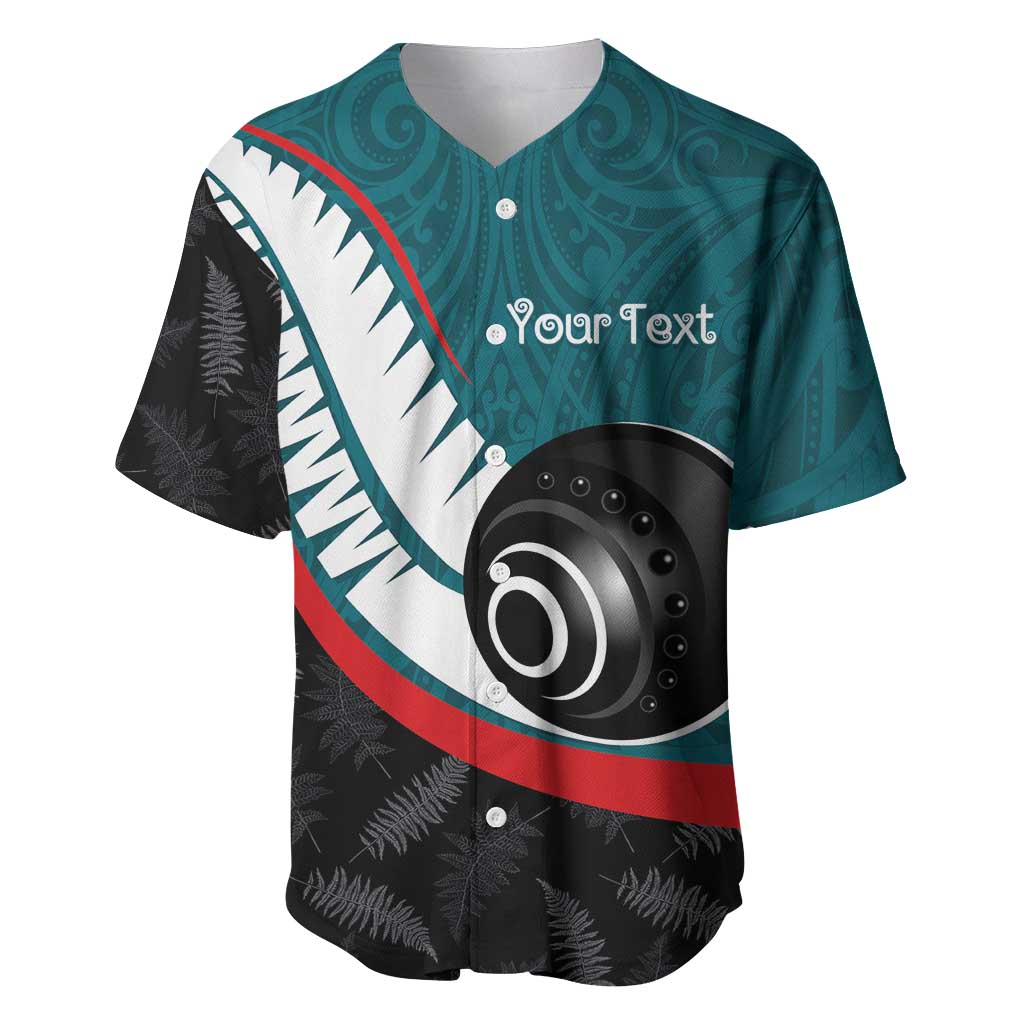 Personalised Aotearoa Lawn Bowls Baseball Jersey Maori and Silver Fern Sporty Style Teal Color LT03 Teal - Polynesian Pride