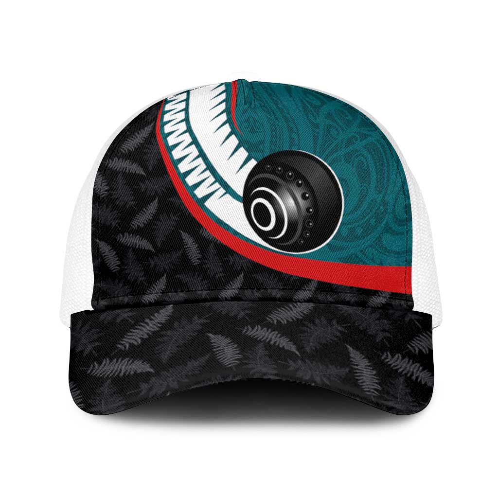 Aotearoa Lawn Bowls Baseball Net Cap Maori and Silver Fern Sporty Style Teal Color - Polynesian Pride