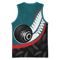 Personalised Aotearoa Lawn Bowls Basketball Jersey Maori and Silver Fern Sporty Style Teal Color - Polynesian Pride