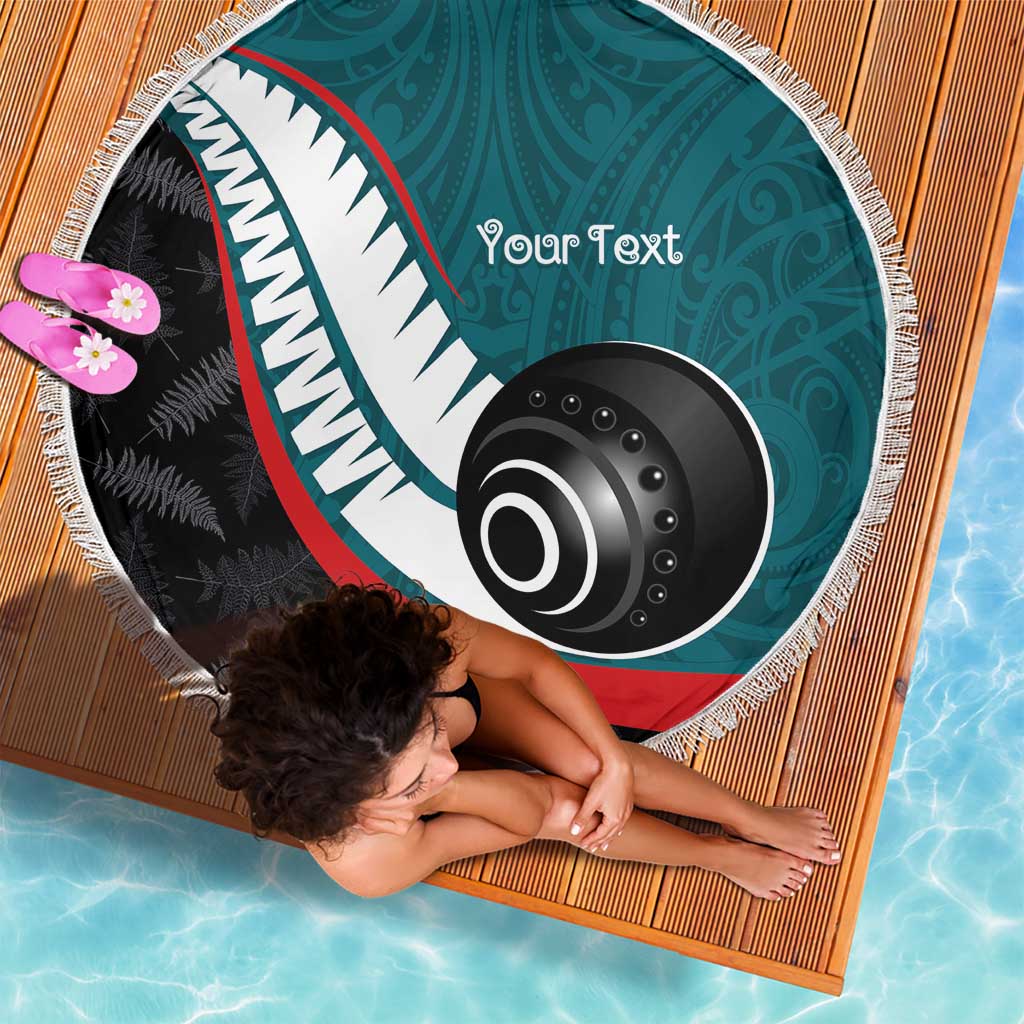 Personalised Aotearoa Lawn Bowls Beach Blanket Maori and Silver Fern Sporty Style Teal Color - Polynesian Pride