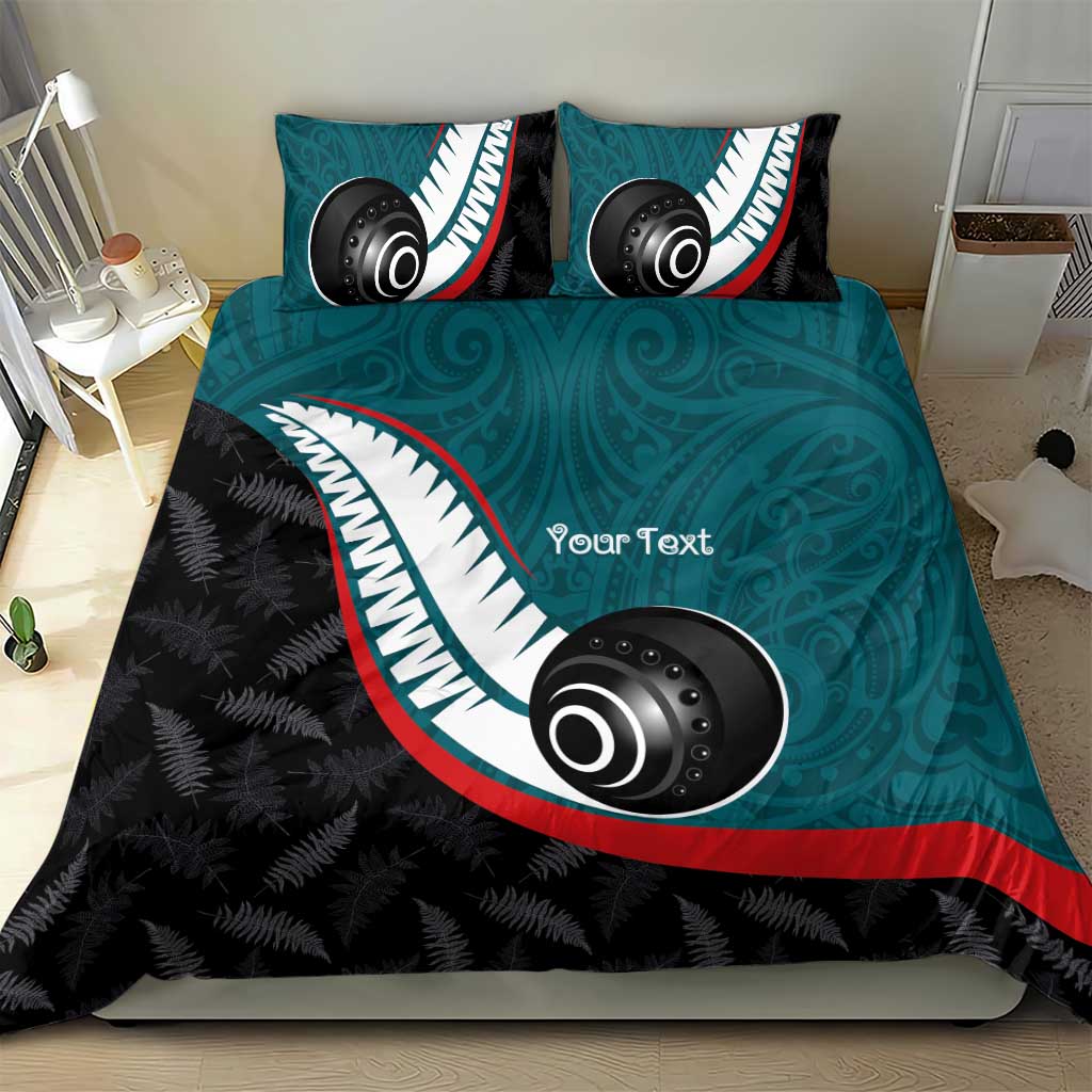 Personalised Aotearoa Lawn Bowls Bedding Set Maori and Silver Fern Sporty Style Teal Color - Polynesian Pride