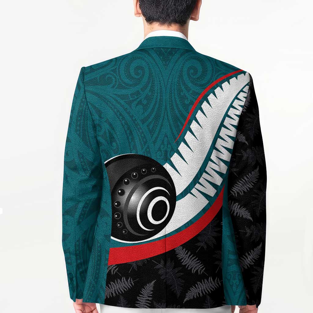 Personalised Aotearoa Lawn Bowls Blazer Maori and Silver Fern Sporty Style Teal Color - Polynesian Pride