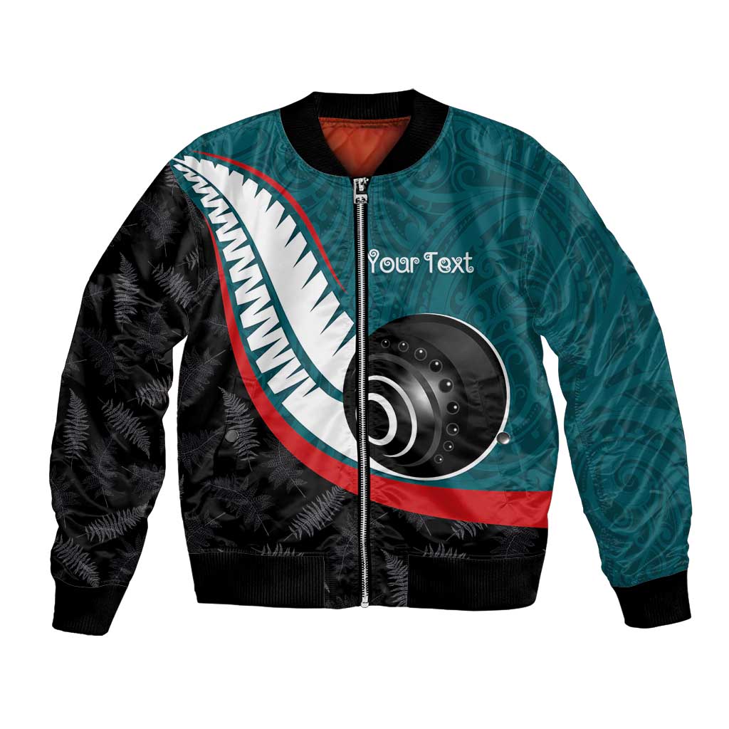 Personalised Aotearoa Lawn Bowls Bomber Jacket Maori and Silver Fern Sporty Style Teal Color LT03 Unisex Teal - Polynesian Pride