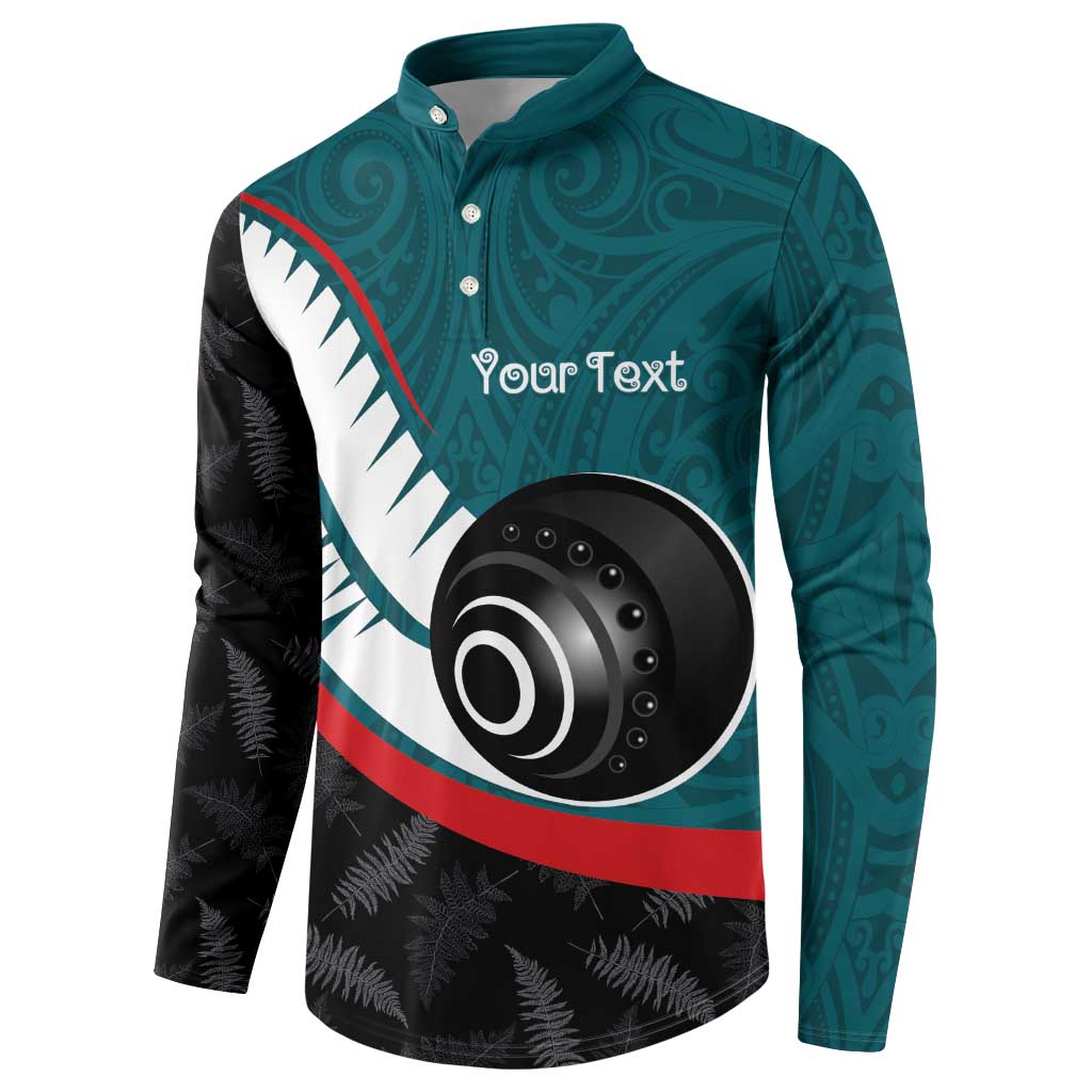 Personalised Aotearoa Lawn Bowls Button Sweatshirt Maori and Silver Fern Sporty Style Teal Color - Polynesian Pride