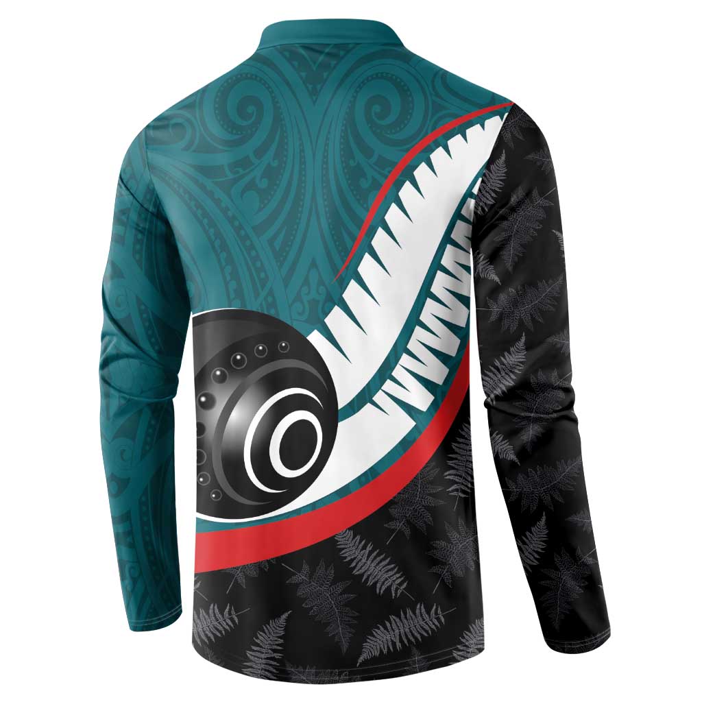 Personalised Aotearoa Lawn Bowls Button Sweatshirt Maori and Silver Fern Sporty Style Teal Color - Polynesian Pride