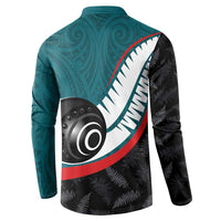 Personalised Aotearoa Lawn Bowls Button Sweatshirt Maori and Silver Fern Sporty Style Teal Color - Polynesian Pride