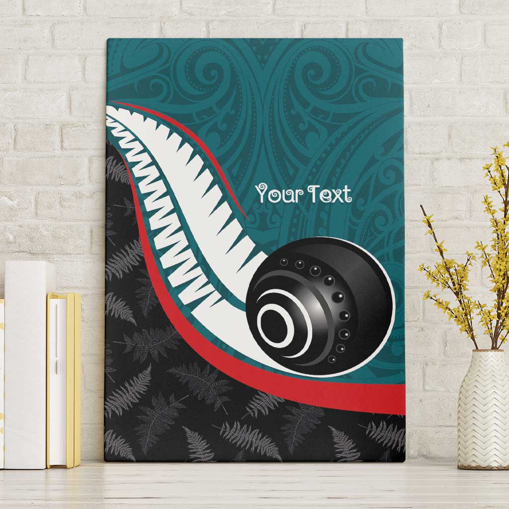 Personalised Aotearoa Lawn Bowls Canvas Wall Art Maori and Silver Fern Sporty Style Teal Color - Polynesian Pride