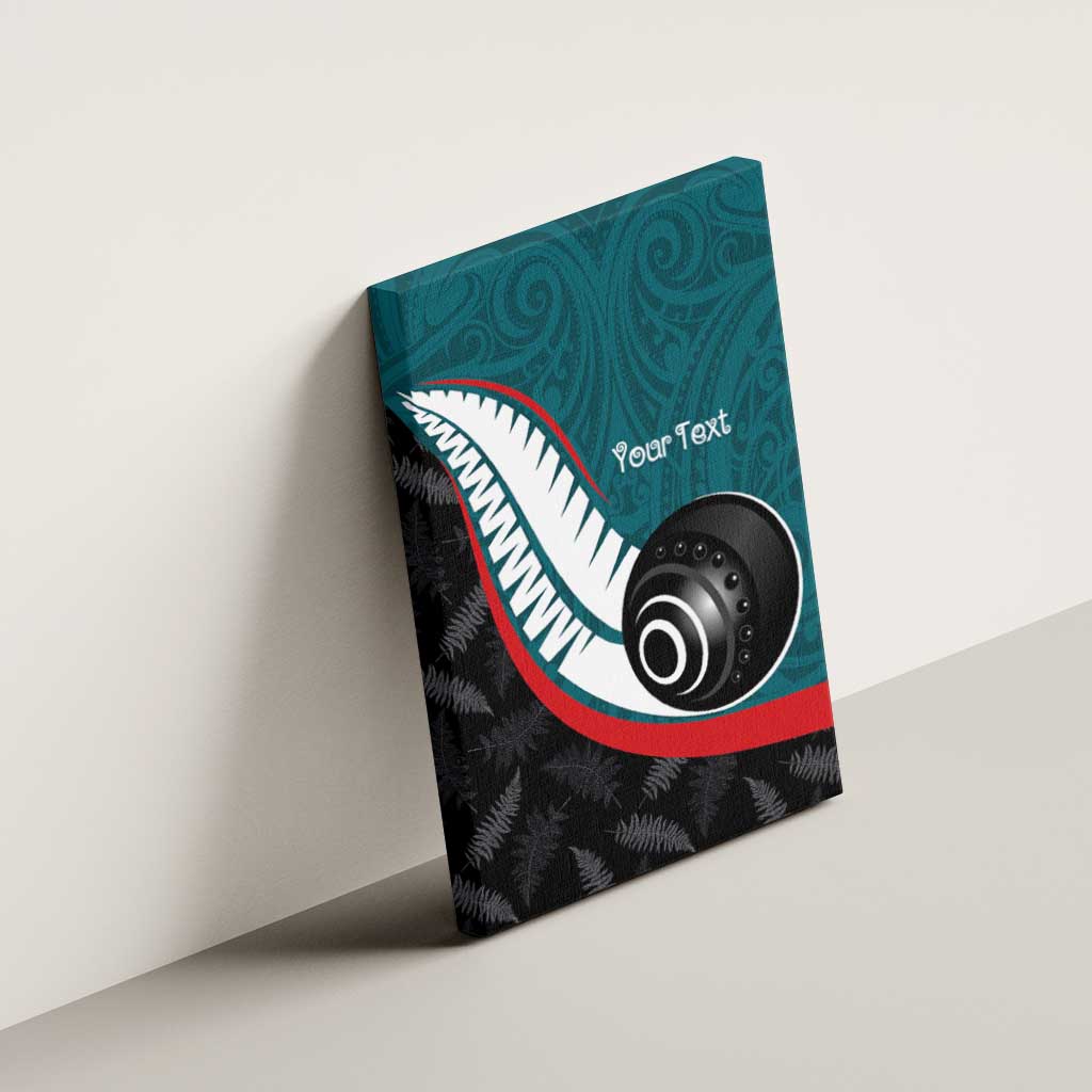 Personalised Aotearoa Lawn Bowls Canvas Wall Art Maori and Silver Fern Sporty Style Teal Color - Polynesian Pride
